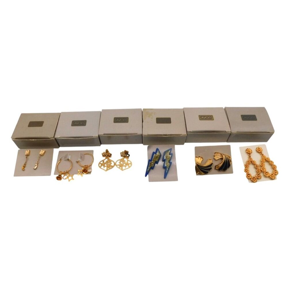 Lot of 6 Vintage Avon Pierced Earrings with Boxes 1980s 1990s Dangling Telephone